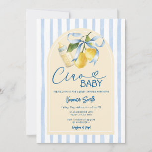 Blue Lemon Baby Bottle Ciao Baby Shower Invitation