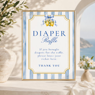 Blue Lemon Baby Shower Diaper Raffle Party Sign