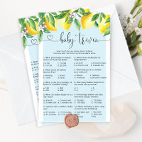 Blue lemon Baby trivia baby shower game