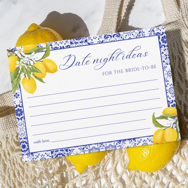 Blue Lemon Bridal Shower Date Night Ideas Card (Creator Uploaded)