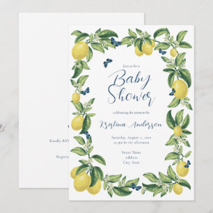 Blue & Lemon Citrus Butterfly Baby Shower Invitation