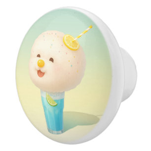 Blue Lemon Float: Smiling Bichon Cotton Candy Ceramic Knob