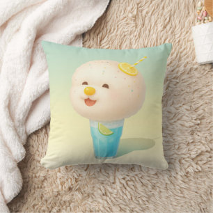 Blue Lemon Float: Smiling Bichon Cotton Candy Throw Pillow