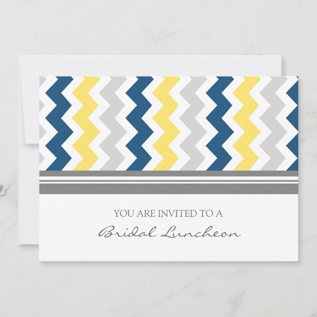 Blue Lemon Grey Chevron Bridal Lunch Invitation (Front)