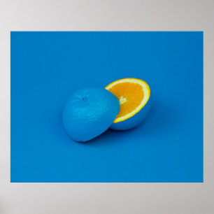 blue lemon sliced into two halves poster