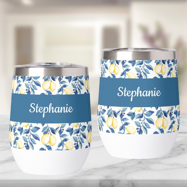 Blue Lemon Watercolor Monogram Name (Créateur téléchargé)