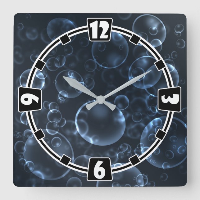 Blue lenses, bokeh square wall clock (Front)