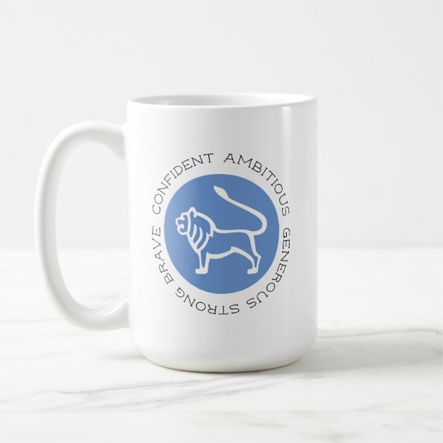 Blue Leo Zodiac Star Sign Personality Traits Coffee Mug (Left)
