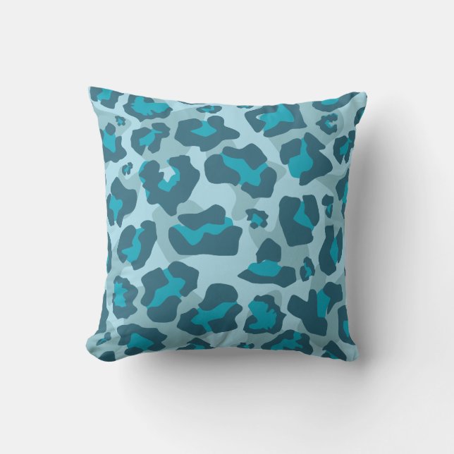 Blue leopard animal print pattern throw pillow (Front)