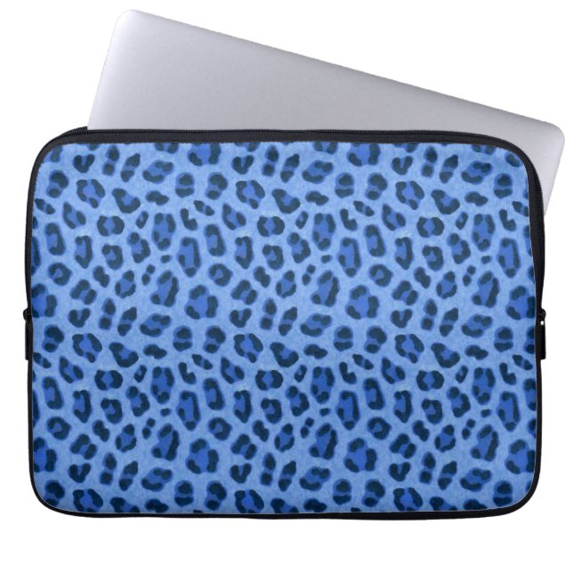 Blue Leopard Animal Print Skin Pattern Laptop Sleeve (Front)