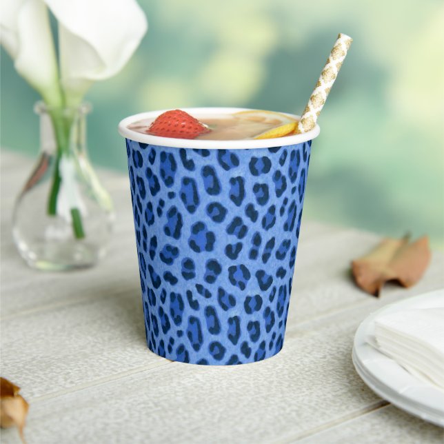 Blue Leopard Animal Print Skin Pattern  Paper Cups (Insitu)