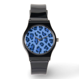 Blue Leopard Animal Print Skin Pattern Watch