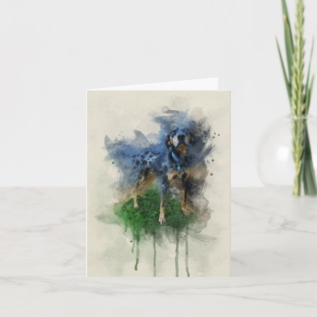 Blue Leopard Catahoula Dog in Watercolor Card (Front)