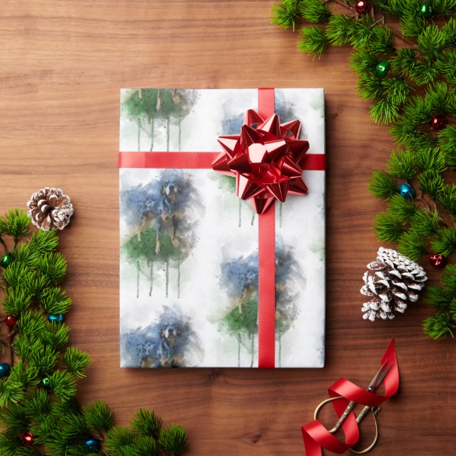 Blue Leopard Catahoula in Watercolor Wrapping Paper (Holiday Gift)