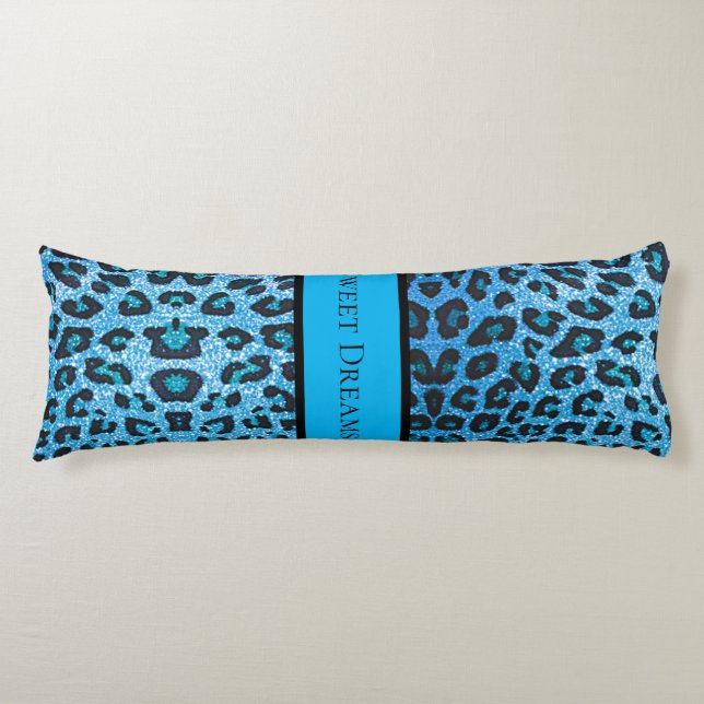 Blue Leopard Faux Sparkle Sweet Dreams Modern Chic Body Pillow (Front)