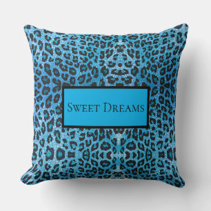 Blue Leopard Faux Sparkle Sweet Dreams Modern Chic Throw Pillow