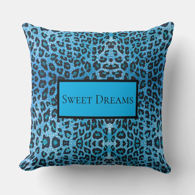 Blue Leopard Faux Sparkle Sweet Dreams Modern Chic Throw Pillow (Front)