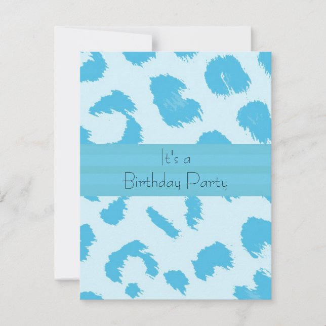 Blue Leopard Fur Pattern Birthday Party Invitation (Front)