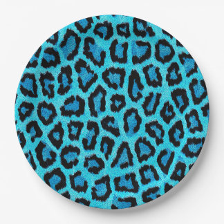 Blue Leopard Fur Spots Pattern Paper Plate