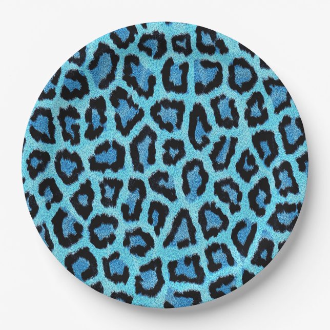 Blue Leopard Fur Spots Pattern Paper Plate (Front)