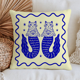 Blue Leopard Mermaids Fantasy Nautical Ocean  Throw Pillow