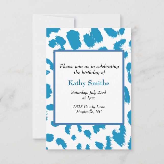 Blue Leopard Pattern Birthday Invitation (Front)