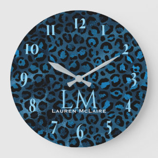 Blue Leopard Personalized Modern Wall Clock