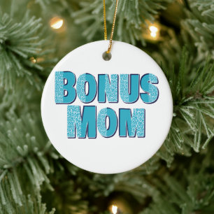 Blue Leopard Print Bonus Mom  Ceramic Ornament
