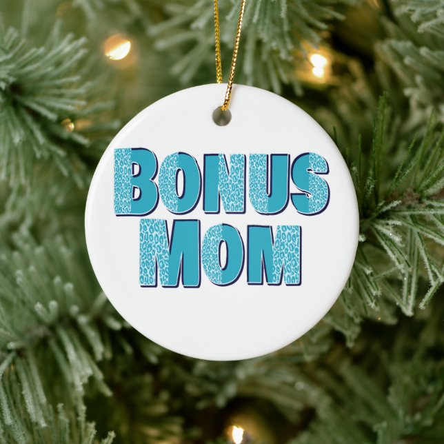 Blue Leopard Print Bonus Mom  Ceramic Ornament (Tree)