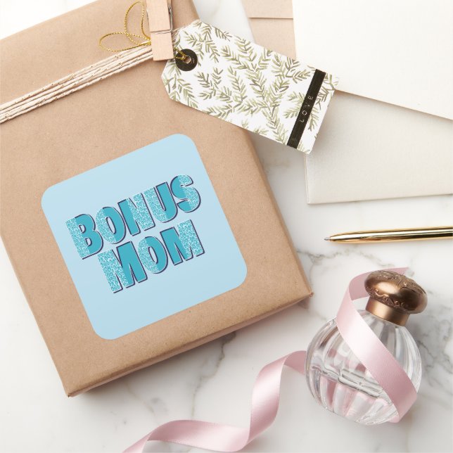 Blue Leopard Print Bonus Mom  Square Sticker (Gifting)