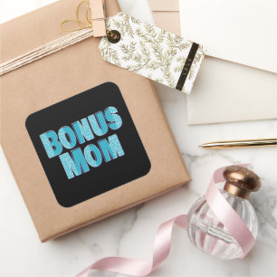 Blue Leopard Print Bonus Mom  Square Sticker