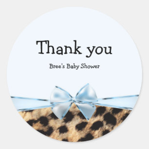 Blue & Leopard Print Bow Chic Glam Animal Print Classic Round Sticker
