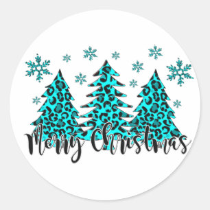 Blue Leopard Print Christmas trees  T-Shirt Throw  Classic Round Sticker