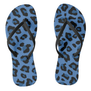 Blue Leopard Print Flip Flops