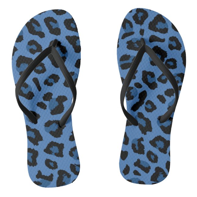 Blue Leopard Print Flip Flops (Footbed)