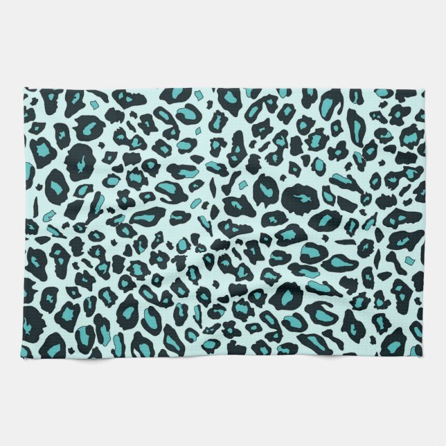 Blue leopard print kitchen towel (Horizontal)