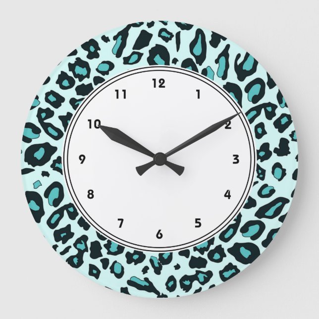 Blue leopard print large clock (Front)