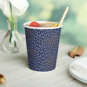 Blue leopard print paper cups