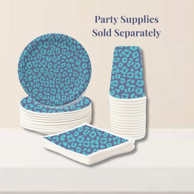 Blue Leopard Print Paper Plate (Blue Leopard Print-- Party Supplies plates napkins and cups)