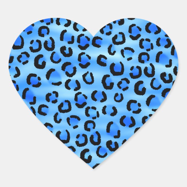 Blue Leopard Print Pattern. Heart Sticker (Front)