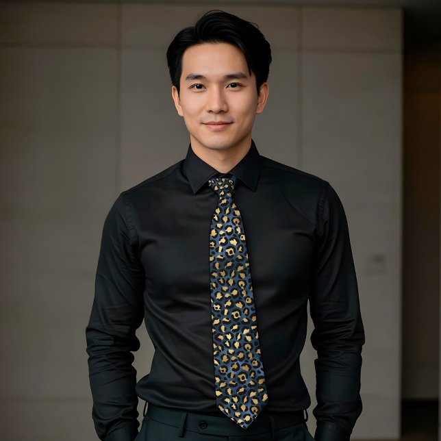 Blue Leopard Print Pattern Metallic Tie (Creator Uploaded)