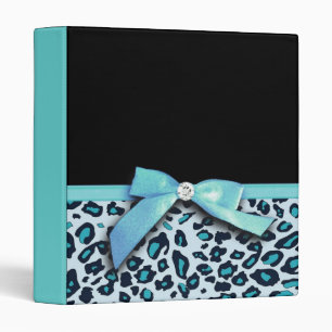 Blue leopard print ribbon bow graphic binder
