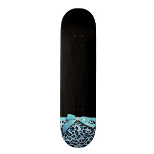 Blue leopard print ribbon bow graphic skateboard