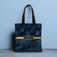 Blue Leopard Print Shimmer Tropical Floral Name