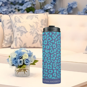 Blue Leopard Print Thermal Tumbler
