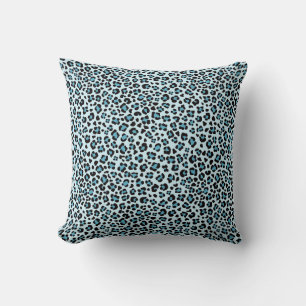 Blue Leopard Print Throw Pillow