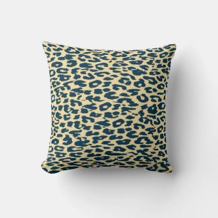 Blue Leopard Print Throw Pillow