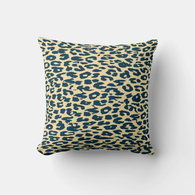 Blue Leopard Print Throw Pillow (Front)