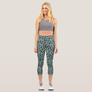 Blue Leopard Rosettes Pattern Capri Leggings