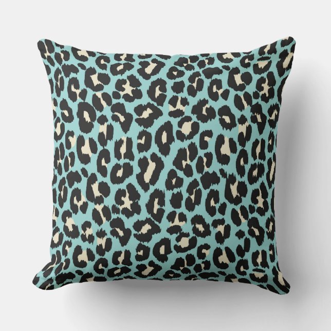 Blue Leopard Rosettes Pattern Throw Pillow (Front)